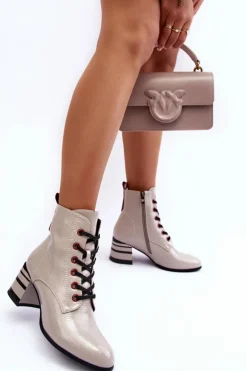 Lakierowane Botki Na Obcasie S.Barski MR870-49 Jasnoszare