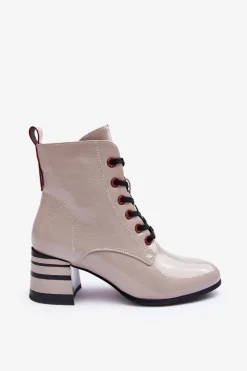 Lakierowane Botki Na Obcasie S.Barski MR870-49 Jasnoszare