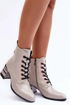 Lakierowane Botki Na Obcasie S.Barski MR870-49 Jasnoszare