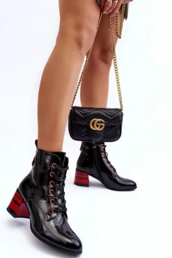 Lakierowane Botki Na Obcasie S.Barski MR870-49 Czarne