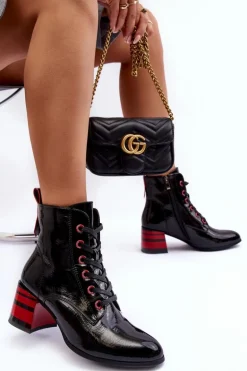 Lakierowane Botki Na Obcasie S.Barski MR870-49 Czarne