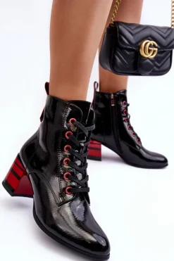 Lakierowane Botki Na Obcasie S.Barski MR870-49 Czarne