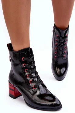 Lakierowane Botki Na Obcasie S.Barski MR870-49 Czarne