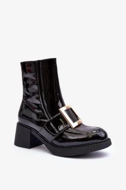 Lakierowane Botki Na Obcasie Czarne Hensy