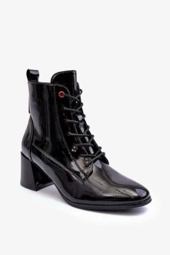 Lakierowane Botki Na Słupku Czarne Basciano