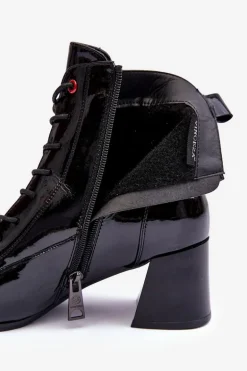 Lakierowane Botki Na Słupku Czarne Basciano