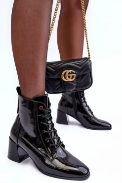 Lakierowane Botki Na Słupku Czarne Basciano