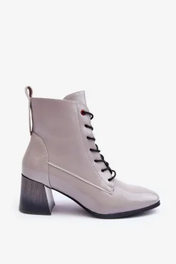 Lakierowane Botki Na Słupku Szare Basciano