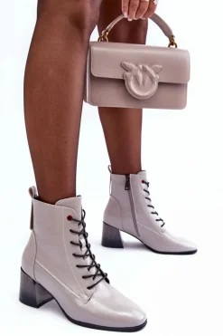 Lakierowane Botki Na Słupku Szare Basciano