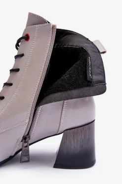 Lakierowane Botki Na Słupku Szare Basciano