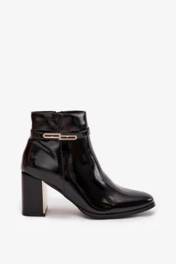 Lakierowane Botki Na Słupku Z Paskiem Czarne Dorelia