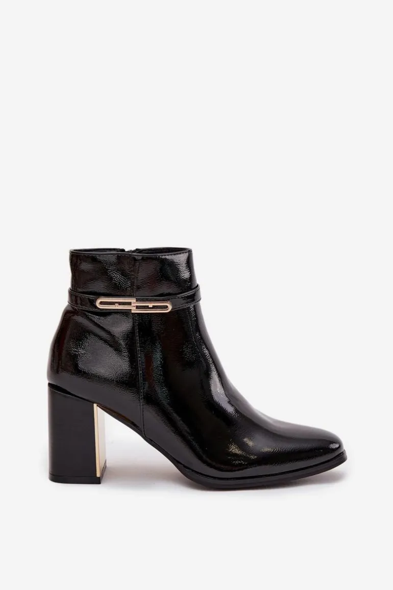 Lakierowane Botki Na Słupku Z Paskiem Czarne Dorelia