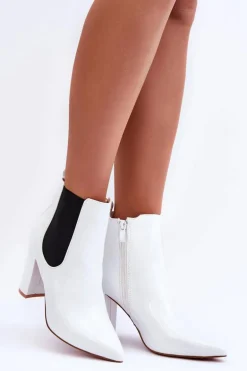 Lakierowane Botki Na Słupku Białe Evita