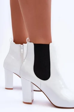 Lakierowane Botki Na Słupku Białe Evita