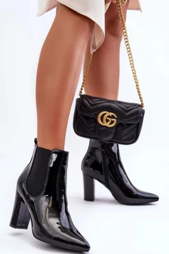 Lakierowane Botki Na Słupku Czarne Evita