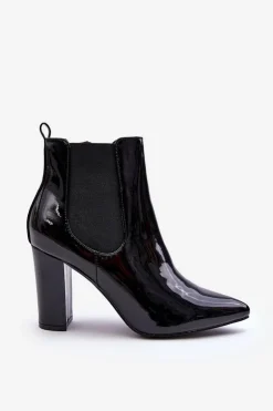 Lakierowane Botki Na Słupku Czarne Evita