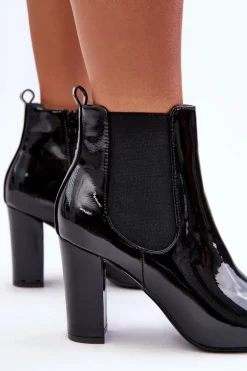 Lakierowane Botki Na Słupku Czarne Evita