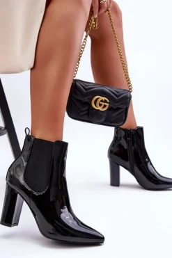 Lakierowane Botki Na Słupku Czarne Evita