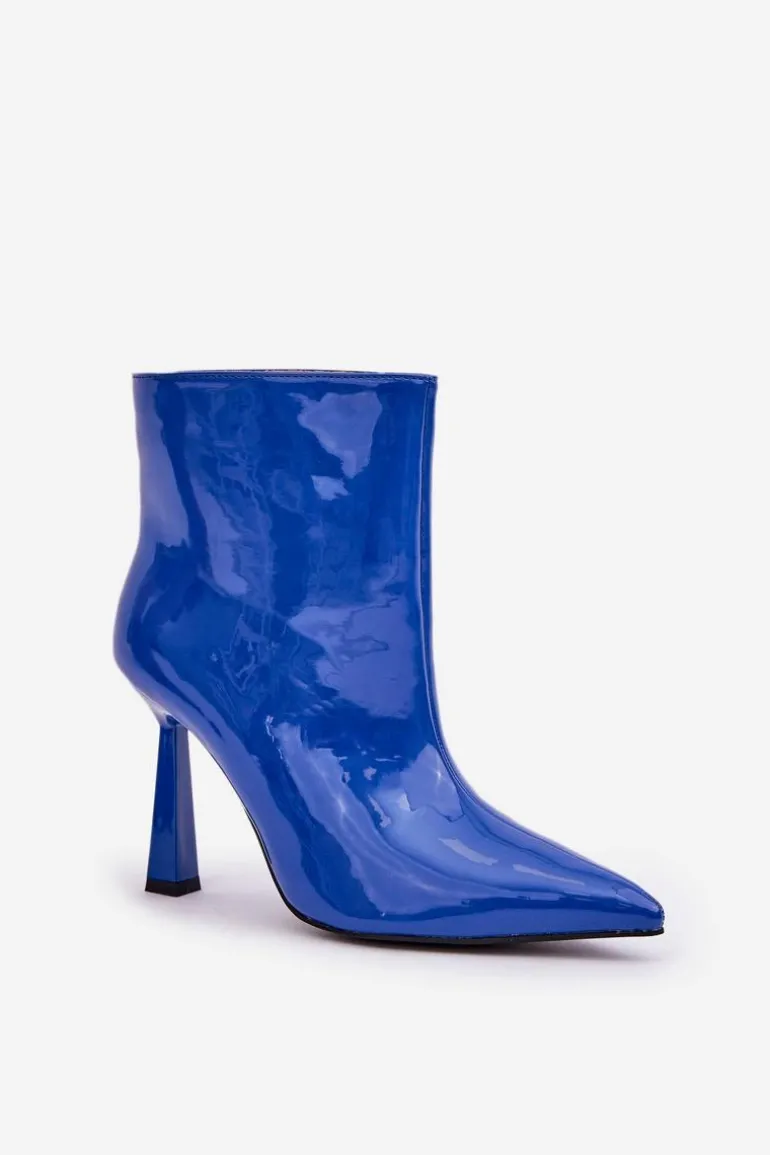 Lakierowane Botki Na Szpice Wsuwane Niebieskie Seliri