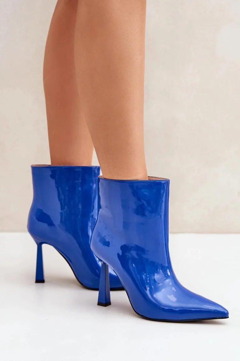 Lakierowane Botki Na Szpice Wsuwane Niebieskie Seliri