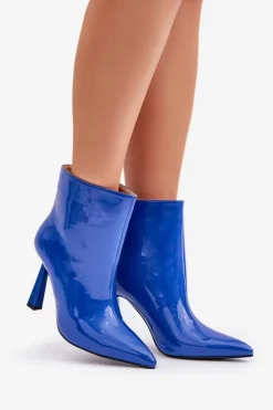 Lakierowane Botki Na Szpice Wsuwane Niebieskie Seliri