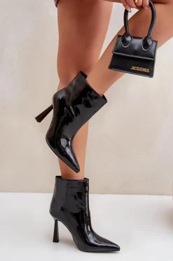 Lakierowane Botki Na Szpice Wsuwane Czarne Seliri