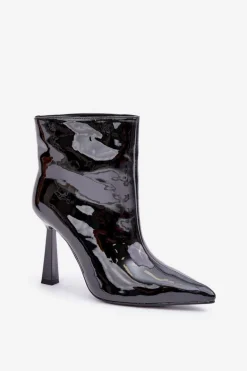 Lakierowane Botki Na Szpice Wsuwane Czarne Seliri