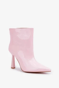 Lakierowane Botki Na Szpice Wsuwane Jasnoróżowe Seliri