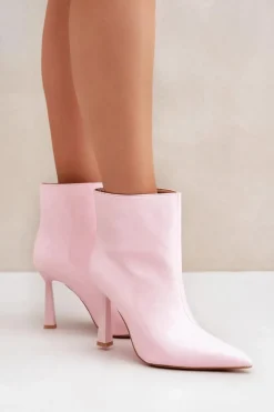 Lakierowane Botki Na Szpice Wsuwane Jasnoróżowe Seliri