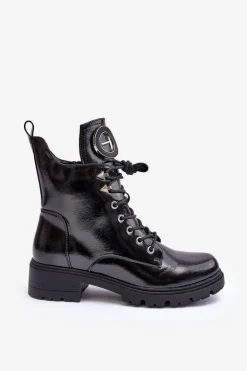 Lakierowane Botki Workery Z Ozdobą Czarne Emmber