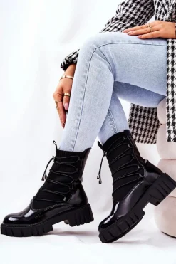 Lakierowane Botki Workery Ze Skarpetą Czarne Connor