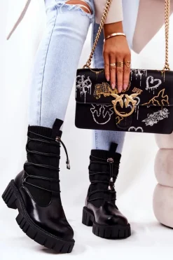 Lakierowane Botki Workery Ze Skarpetą Czarne Connor