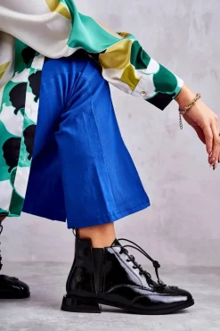 Lakierowane Botki Z Ozdobą Czarne Betrix