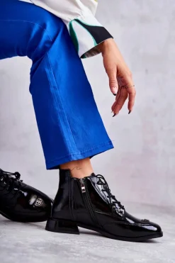 Lakierowane Botki Z Ozdobą Czarne Betrix