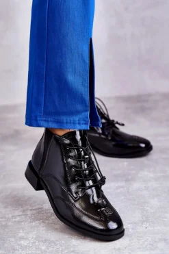 Lakierowane Botki Z Ozdobą Czarne Betrix