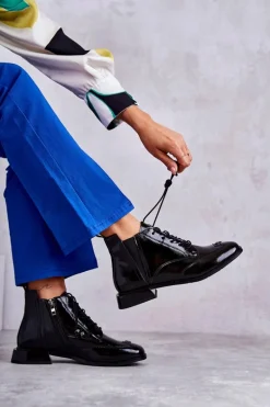 Lakierowane Botki Z Ozdobą Czarne Betrix