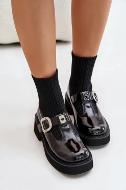 Lakierowane Botki Ze Skarpetą I Klamrą Wsuwane MR880-076 Czarne