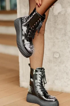 Lakierowane Botki Ze Zdobieniem Na Platformie D&A MR880-079 Czarne