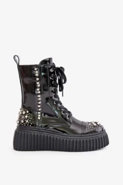 Lakierowane Botki Ze Zdobieniem Na Platformie D&A MR880-079 Czarne