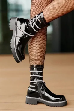 Lakierowane Botki Ze Zdobieniem Czarne Kikizelle