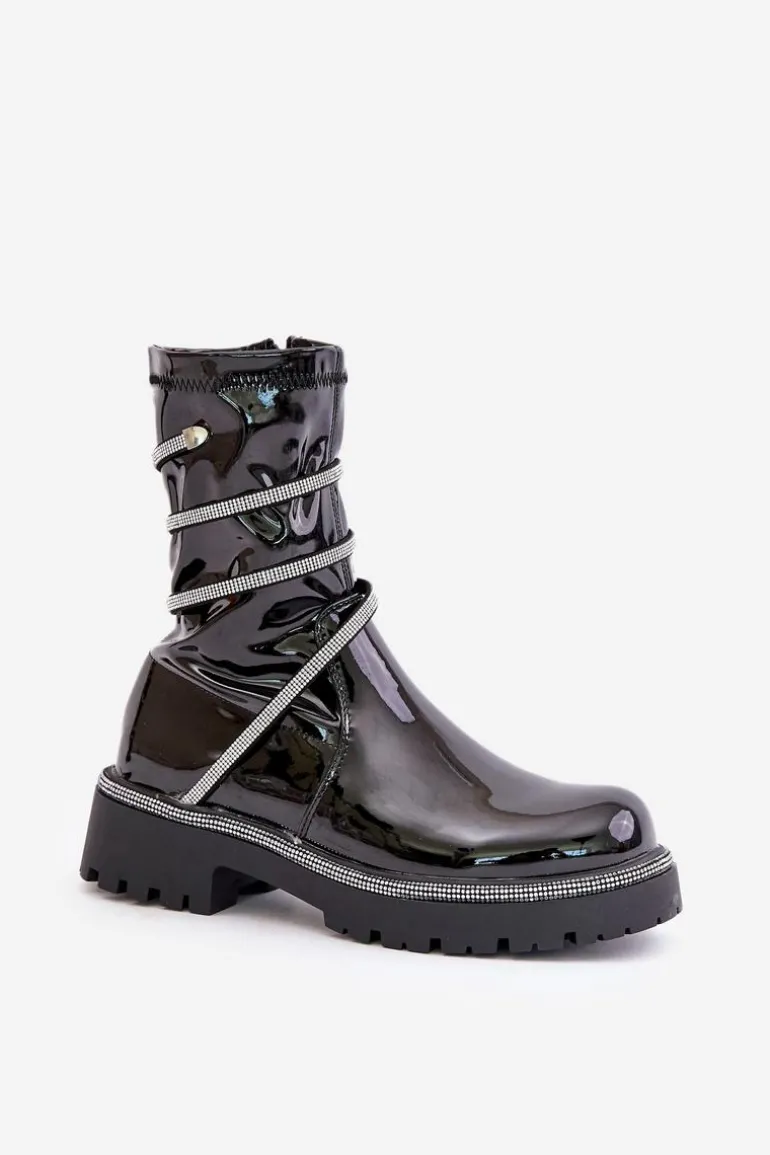 Lakierowane Botki Ze Zdobieniem Czarne Kikizelle