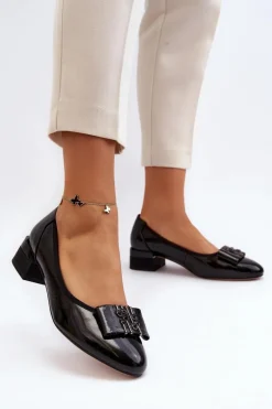 Lakierowane Czółenka Na Klocku Czarne Ilvanna