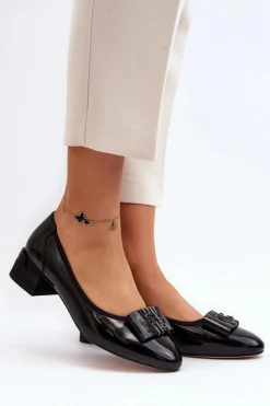 Lakierowane Czółenka Na Klocku Czarne Ilvanna