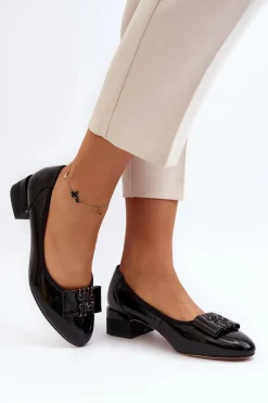 Lakierowane Czółenka Na Klocku Czarne Ilvanna