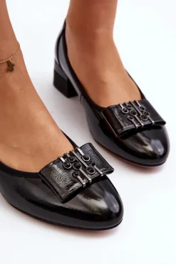 Lakierowane Czółenka Na Klocku Czarne Ilvanna