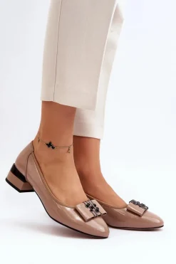 Lakierowane Czółenka Na Klocku Beżowe Ilvanna