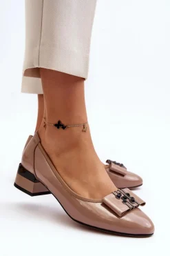 Lakierowane Czółenka Na Klocku Beżowe Ilvanna