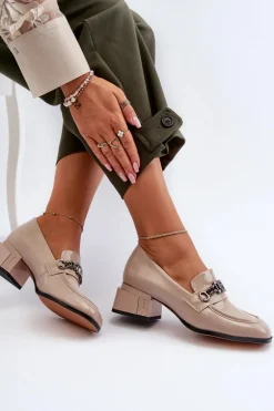 Lakierowane Czółenka Na Klocku Beżowe S.Barski MR38-960