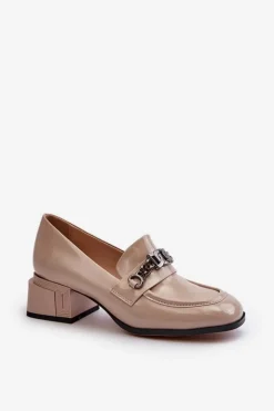 Lakierowane Czółenka Na Klocku Beżowe S.Barski MR38-960