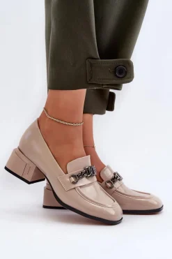 Lakierowane Czółenka Na Klocku Beżowe S.Barski MR38-960